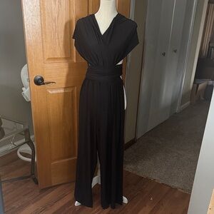 Ruby Ribbon Elegant Black Wrap Jumpsuit